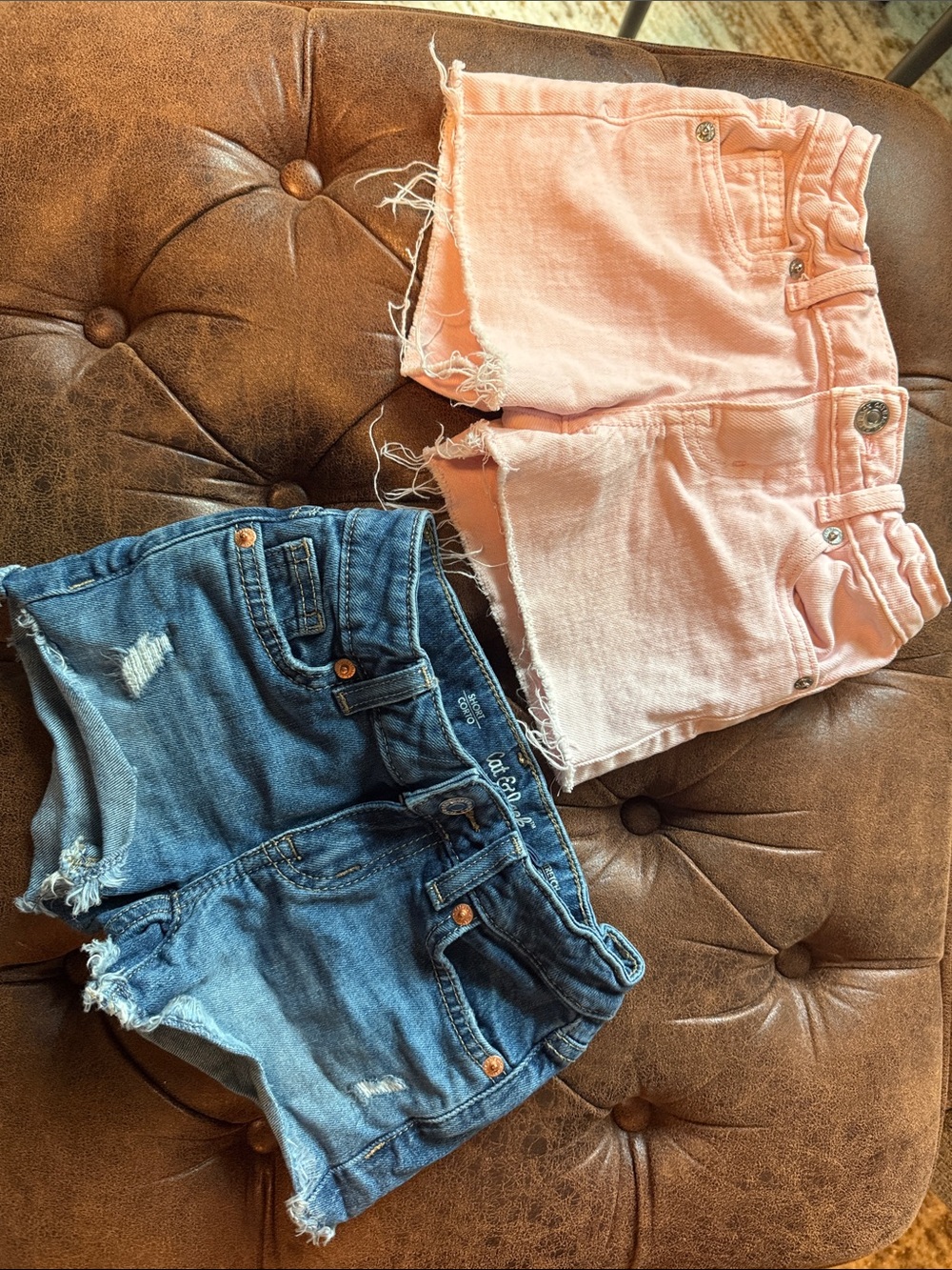 Cat & Jack Pink and Blue Frayed Denim Shorts Set size 4/5